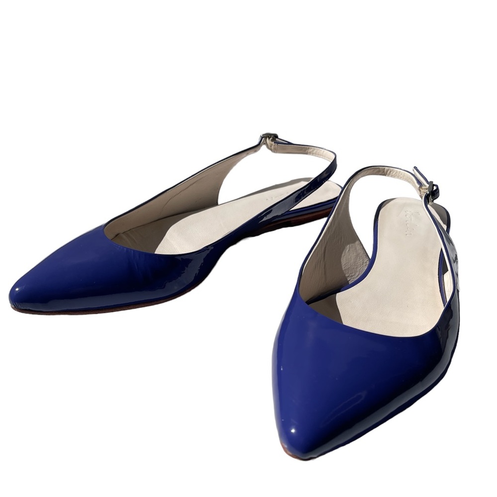 Boden slingback flats in a striking purplish blue.